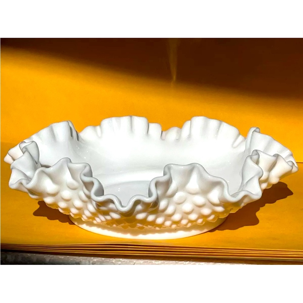 Vintage Fenton Milk Glass Hobnail  Ruffled Replacement Tidbit Tray/lamp Base